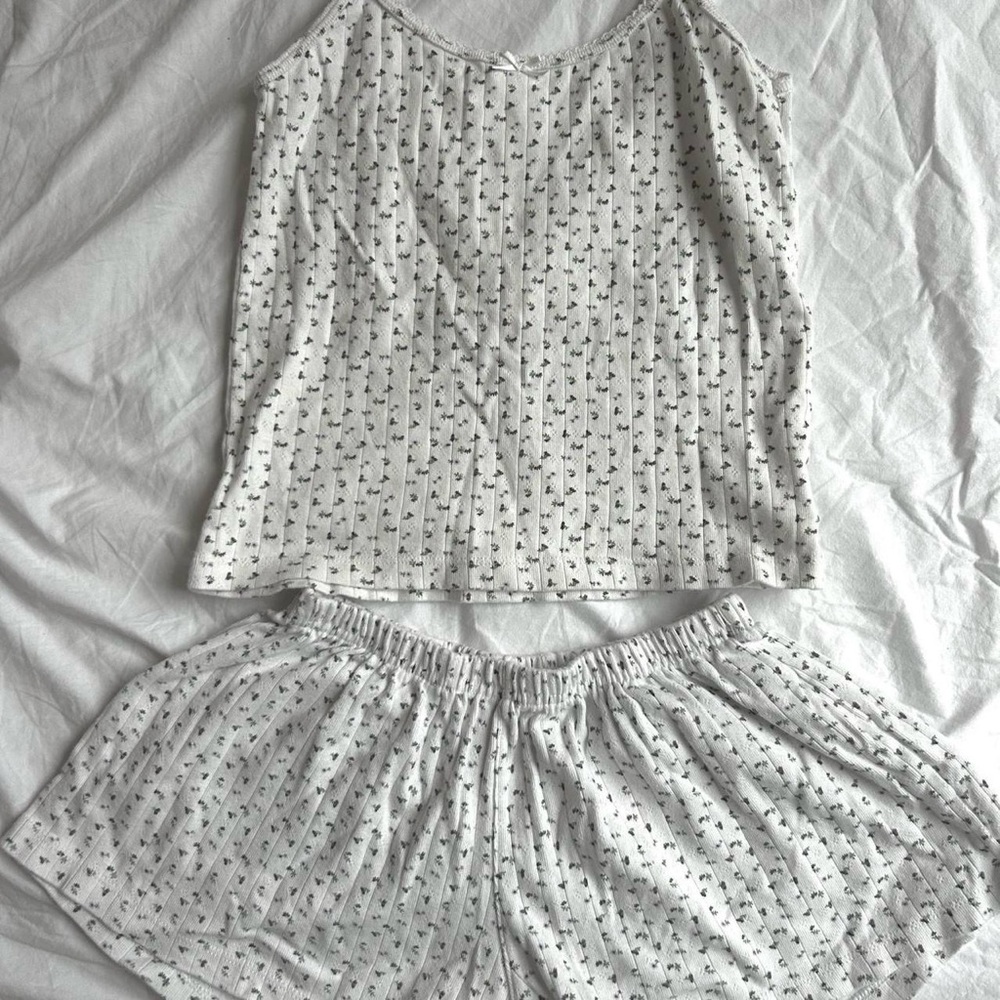 Women's White Floral Ribbed Tank & Short Sleep Set